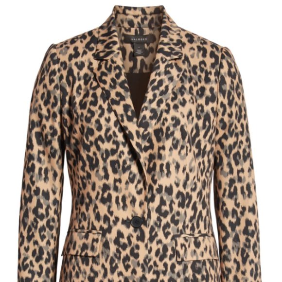 Halogen Taupe Animal Print Single Button Blazer - Picture 2 of 8